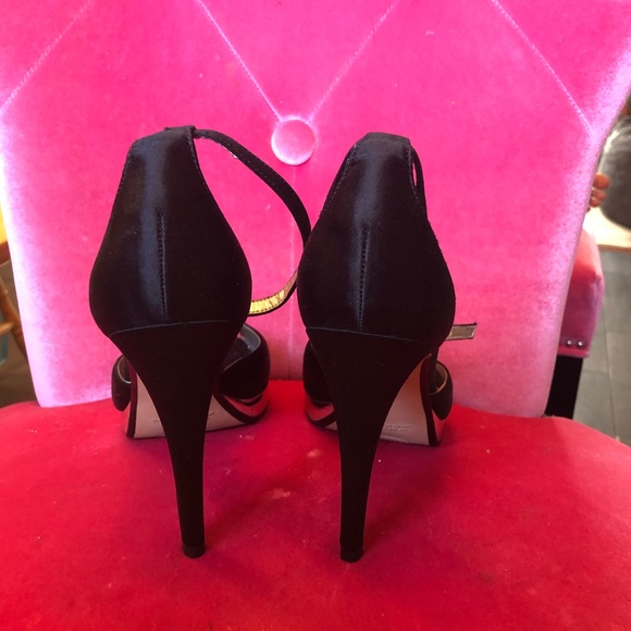 Black Satin 4” Nine West Heel with Ankle Strap - Picture 3 of 4